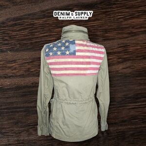 Denim & Supply Ralph Lauren Olive Utility Jacket with Flag Design